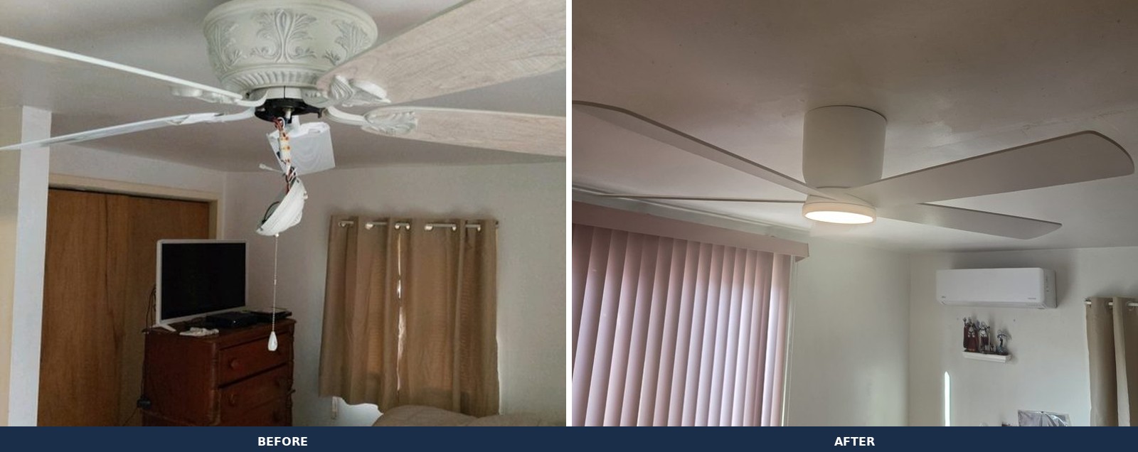 Ceiling fan and outlet installation before and after — Electrical Help in NJ